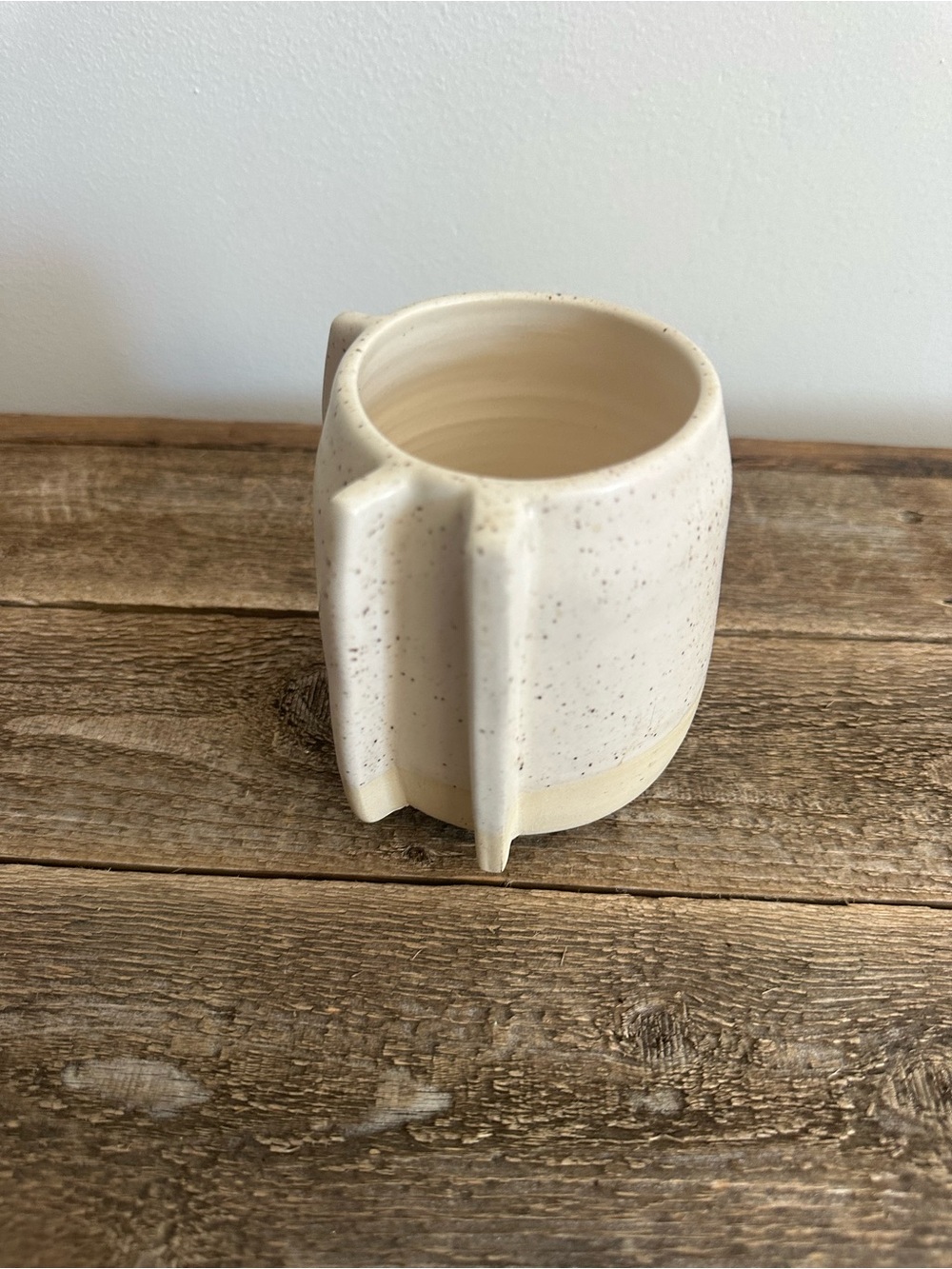 Unique Handled Ceramic Cream Speckled mug - art piece